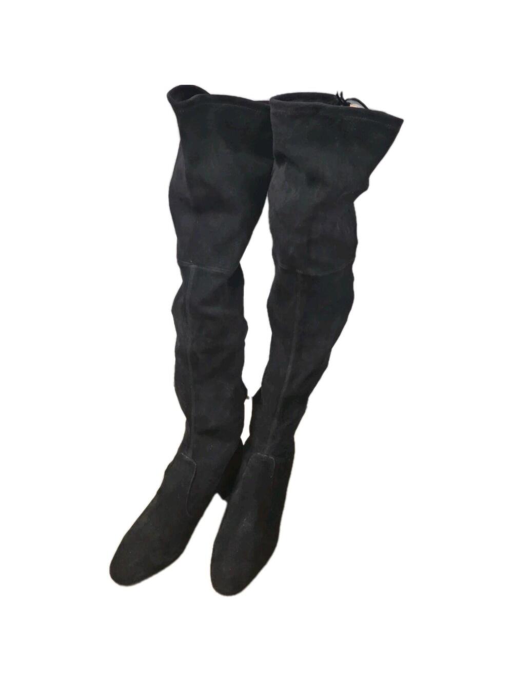 Stuart Weitzman Tieland Women's 10.5 Black Over the Knee Suede Boots Drawstring